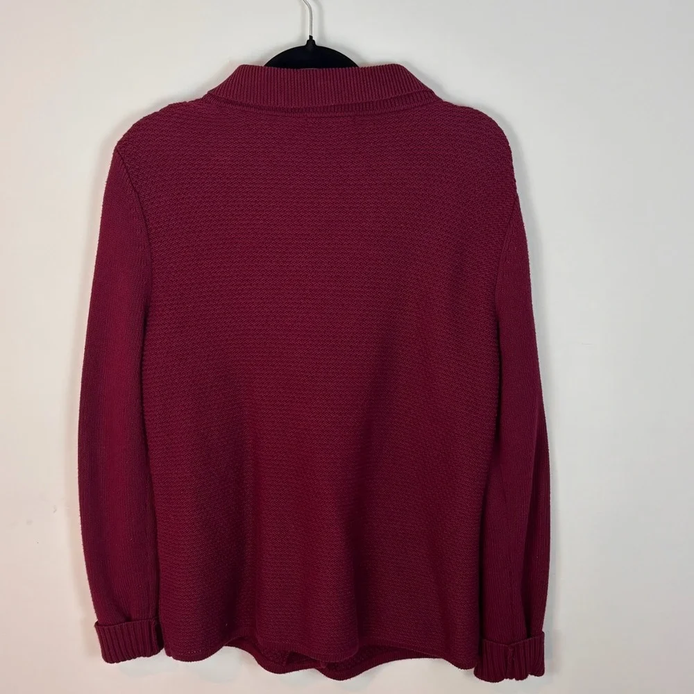 Dress Barn Womens Double Breasted 100% Cotton‎ Maroon Cardigan SZ L Chunky Knit